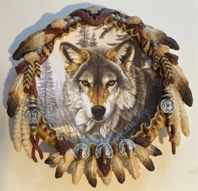 Hamilton Collection Plate "Autumn Majesty" Wolf- Native American Theme Frame - Image 1 of 4