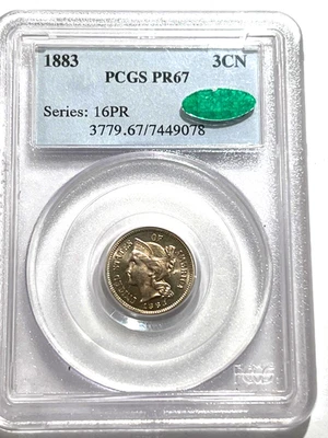 1883 3CN  3 cent nickel PCGS/CAC PR67 Series 16PR - Image 1 of 2