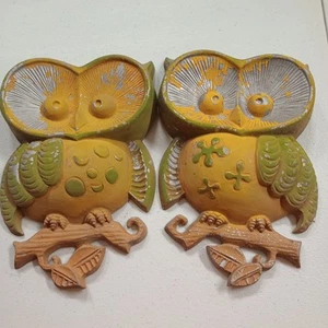 Sexton Vintage Metal Owls Pair Wall Hangings 1970 USA Repainting DIY Project - Picture 1 of 6