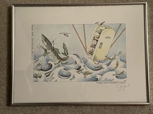 "KÜHLSCHRANK ÜBER UNRUHIGEM WASSER" SIGNIERTER DRUCK SIMON GEZEICHNET, DARTMOUTH, DEVON, GERAHMT - Bild 1 von 5