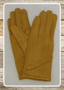 BNWT, LAGENLOOK, MUSTARD, PIPED SEAM-DETAIL, FAUX-SUEDE, PLUSH-LINED, GLOVES - Picture 1 of 8