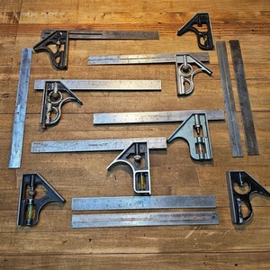 Vintage Kombination Quadrat Regeln 12" Winkelmesser Winkel gehärtet gemischtes Set ☆ USA - Bild 1 von 4