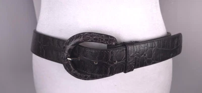 Talbots Belt Womens Medium Brown Croc Embossed Leather Wide Statement Buckle - Image 1 of 4