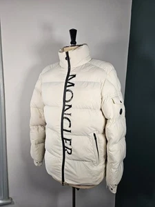 Moncler Down Jacket Men's Large/XL Giubbotto Off White Ivory Logo Puffer - Picture 1 of 24