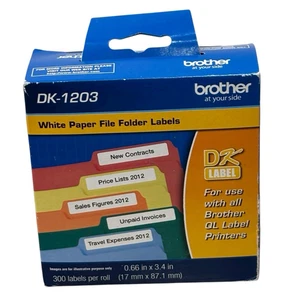 Genuine Brother DK-1203 White Paper File Folder Labels - 300 Labels in Roll NEW - Picture 1 of 6