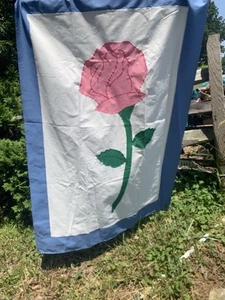 Flag Fables Inc. House Flag Pink Rose Handmade White Blue 55x36” Full Size - Picture 1 of 8
