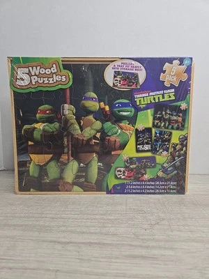 Teenage Mutant Ninja Turtles Wood Puzzle 5 Pack in Storage Box (New Sealed) - Image 1 of 4