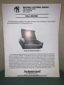 Maplenoll Audiophile Record Athena II Full Review Paper Work - Picture 1 of 2