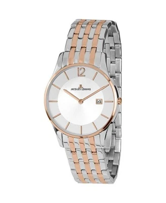 JACQUES LEMANS Hombre Reloj Informal de Cuarzo Vestido Clásico Esfera Plateada Impermeable Redondo Foto 1 de 4