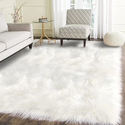 Latepis White Faux Fur Sheepskin Rug 4x6 for Living Room, Fuzzy Rugs Fluffy W... - Image 1 of 4