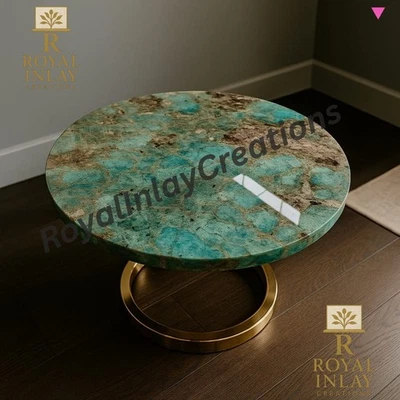 Amazonite Round Tabletop – Handmade Green Gemstone Slab for Custom Table 30" - Image 1 of 4