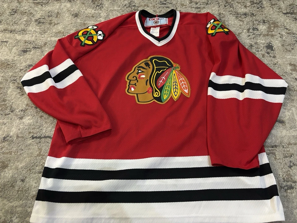 Camiseta deportiva vintage de los Chicago Blackhawks para hombre XL roja años 90 CCM L NHL en blanco EE. UU. Foto 1 de 2