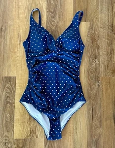Nip Tuck Swim Damen Cup marineblau gepunktet Einteiler Badeanzug Größe 6 Rüsche gebraucht, in einwandfreiem Zustand - Bild 1 von 6