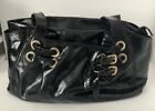 Marco Buggiani Solid Black Patent Leather Shoulder Handbag With Gold Detail
