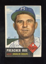1953 Topps #254 Preacher Roe Signed Card - Brooklyn Dodgers - Blue Ink