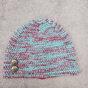 Columbia Knit Beanie womens one size dual color crochet logo button embellished - Picture 1 of 7