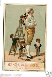 Vintage Trade Card KENNEDY MENS UNDERWEAR Man w Tiny Tailors  - Picture 1 of 2