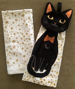 Neu ohne Etikett schwarze Katze feiern Halloween zusammen hängendes Handtuch & passendes Sternentuch