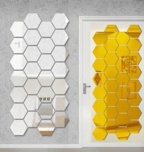 7er Set Spiegel Effekt Wabe Sticker sechskant Spiegelfolie Basteln Hobby Hexagon - Picture 1 of 9