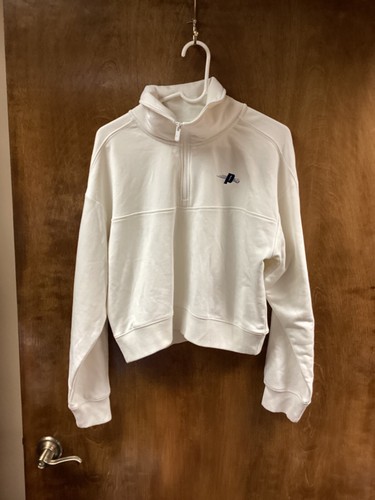 VETEMENTS Felpa donna ""Prince"" bianca nuova con etichette cerniera parziale pickleball. Taglia XL