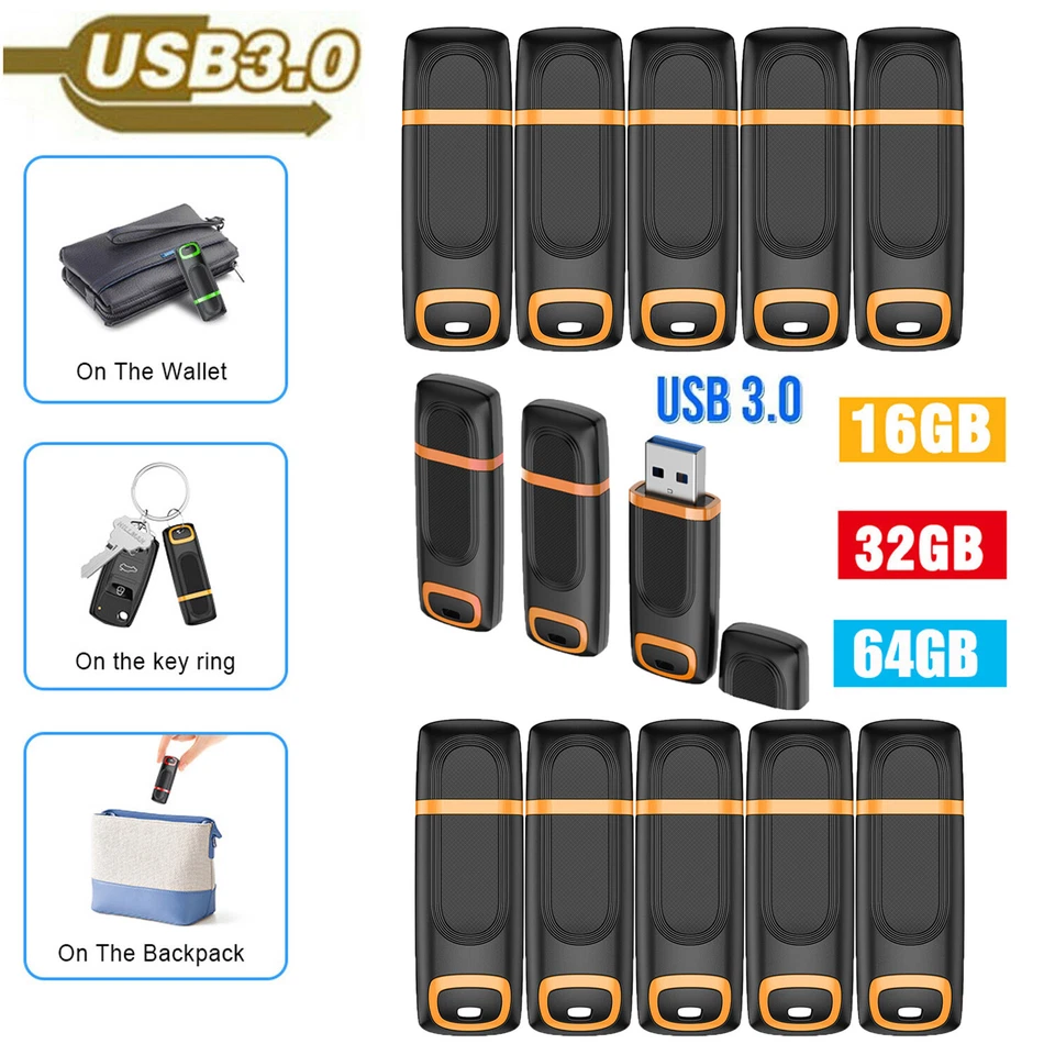 5/10 Pack 16GB 32GB 64GB Flash Drive USB 3.0 High Speed Memory Stick Thumb Drive - Image 1 of 4
