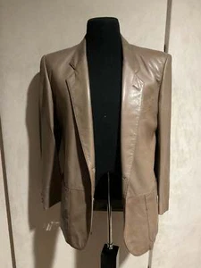R P LEATHER BLAZER JACKET / TAUPE / MEDIUM / MADE IN ITALY - Picture 1 of 4
