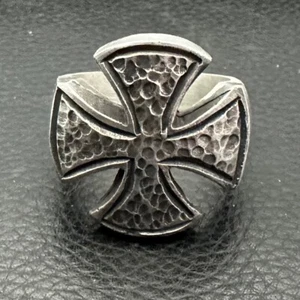 MJG PLATA ESTERLINA. ANILLO CRUZADO DE HIERRO PESADO. HARLEY. MOTOCICLISTA. Talla 10. @ 29 gramos - Imagen 1 de 7