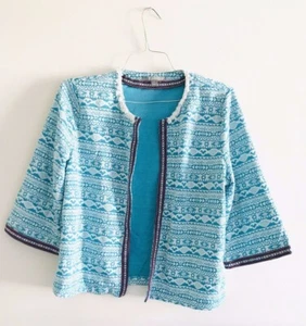 Blazer Valerie Stevens para mujer talla XL azul frente abierto top con flecos geométricos - Imagen 1 de 6