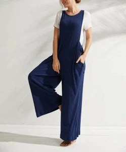 Simple by Suzanne Betro Dusty Blue Ribbed Side-Tie Sleeveless Jumpsuit Size XL - Picture 1 of 2