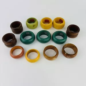 Variety Lot of 13 Napkin Rings Wood Bamboo Green Brown Yellow Italy India - Picture 1 of 6