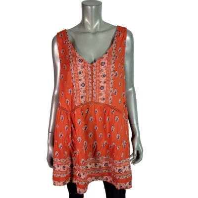 Romantic Gypsy Double V-Neck Tank Top Plus Size 2X Rayon Sleeveless Orange NWT - Image 1 of 4
