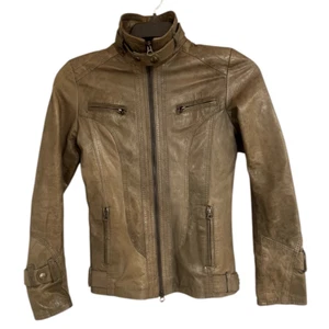 De Nicola Brown Leather Moto Jacket Made In Italy Sz 42 - Picture 1 of 4