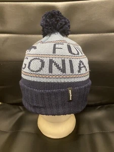 Patagonia Kids Powder Town Pom Beanie Fun Hogs Knit New Navy Blue NWT - Picture 1 of 3