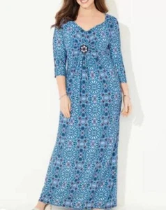 Catherines Plus Blue Medallion Twist Maxi Dress Petite 0X WP, 14/16WP - Picture 1 of 10