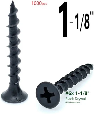 STRONG POINT & OTHERS PHILLPS BUGLE HEAD #6 X 1-1/8" DRYWALL SCREW COARSE THREAD BLACK PHOS (1000 pcs)