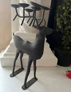 Deer 6 Candle Holder Candelabra Reindeer Buck Brown Metal Rustic Hand Made Art - Picture 1 of 7