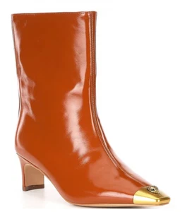 NWB Kurt Geiger London Mid Brown Patent Leather Regent Cap Toe Ankle Boots 8.5 - Picture 1 of 4