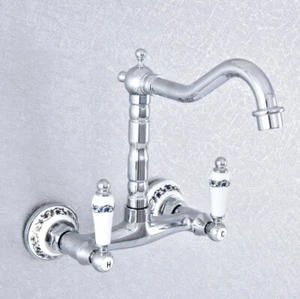 Grifo mezclador de baño giratorio cromado plateado pulido dos asas - Imagen 1 de 7