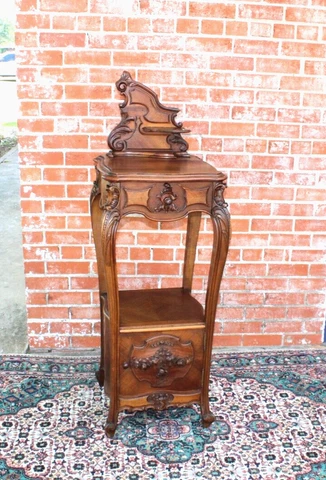 French Antique Carved Walnut Louis XV Nightstand Cover