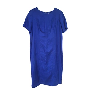 Jessica London Dress Womens Size 14WP Blue Linen Rayon Blend Midi - Picture 1 of 4