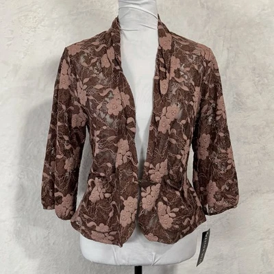 NEW Y2K Weston Wear Boho Lace Blazer Jacket Size L Brown Pink Floral Sheer VTG - Image 1 of 4