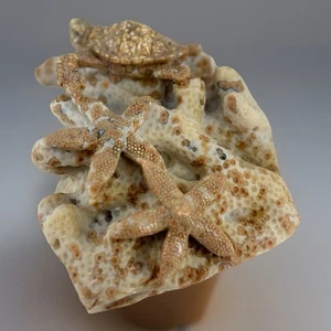 Ocean Jasper Hand Carved Crystal Reef Coral Turtle Sculpture signed 6”x 4” 3.8lb - Picture 1 of 14