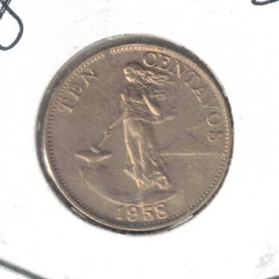 1958 Philippines A/Unc. 10 Centavo Female Standing & Eagle on Shield Coin! #2 - Image 1 of 2