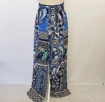 Chicos Women 1/8-M Paisley Floral Artisan Pull On Wide Leg Palazzo Pants Boho - Image 1 of 4