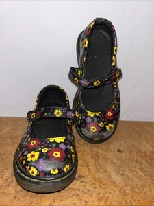 Dr. Martens Lilly Mary Jane Floral Girls Shoes Size 8 Black With Yellow And Red - Picture 1 of 10