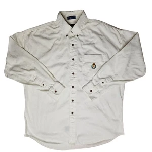 Vintage Chaps Ralph Lauren Shirt Mens L White Crest Logo Button Up 90s - Picture 1 of 11