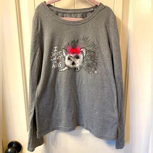 Faded Glory sweater I Girls size 10-12 long sleeve shirt I gray with porcupine - Picture 1 of 4