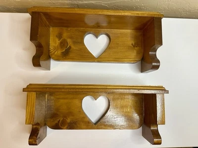 Vintage Wooden Heart Cutout Shelves – Set of 2 - Image 1 of 4