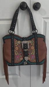 Montana West Tan Embroider Fringe Concealed Carry Tote Bag Purse NWOT - Picture 1 of 18