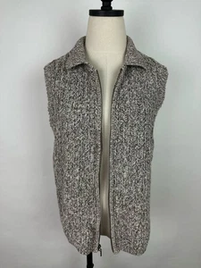 Vintage Sweater Vest Womens Medium Full Zip Heathered Brown Ribbed Knit 90s Y2K - Picture 1 of 12